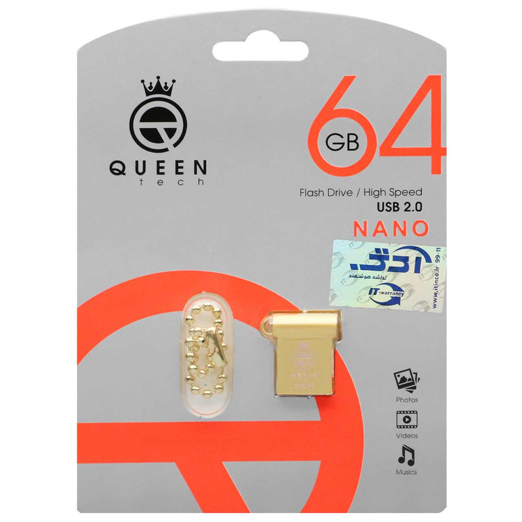 فلش Queen NANO USB2.0 Flash Memory-64GB طلایی