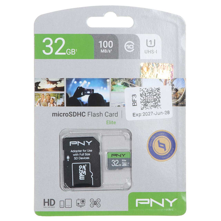 کارت حافظه microSDXC پی ان وای مدل Elite کلاس 10 استاندارد UHS-I U1 سرعت 100MBs ظرفیت 32 گیگابایت به همراه آداپتور SD