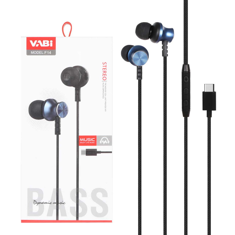 هندزفری با سیم پورت VABI Type-C مدل F14 - آبی