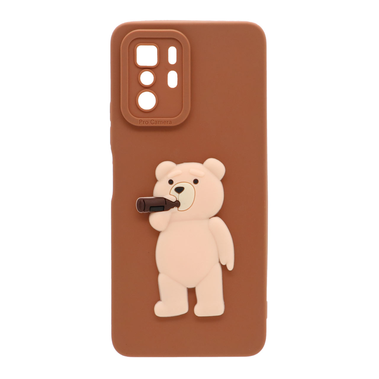 قاب سیلیکونی عروسکی برجسته محافظ لنزدار Xiaomi Redmi Note 10 Pro 5G / Poco X3 GT - قهوه ای