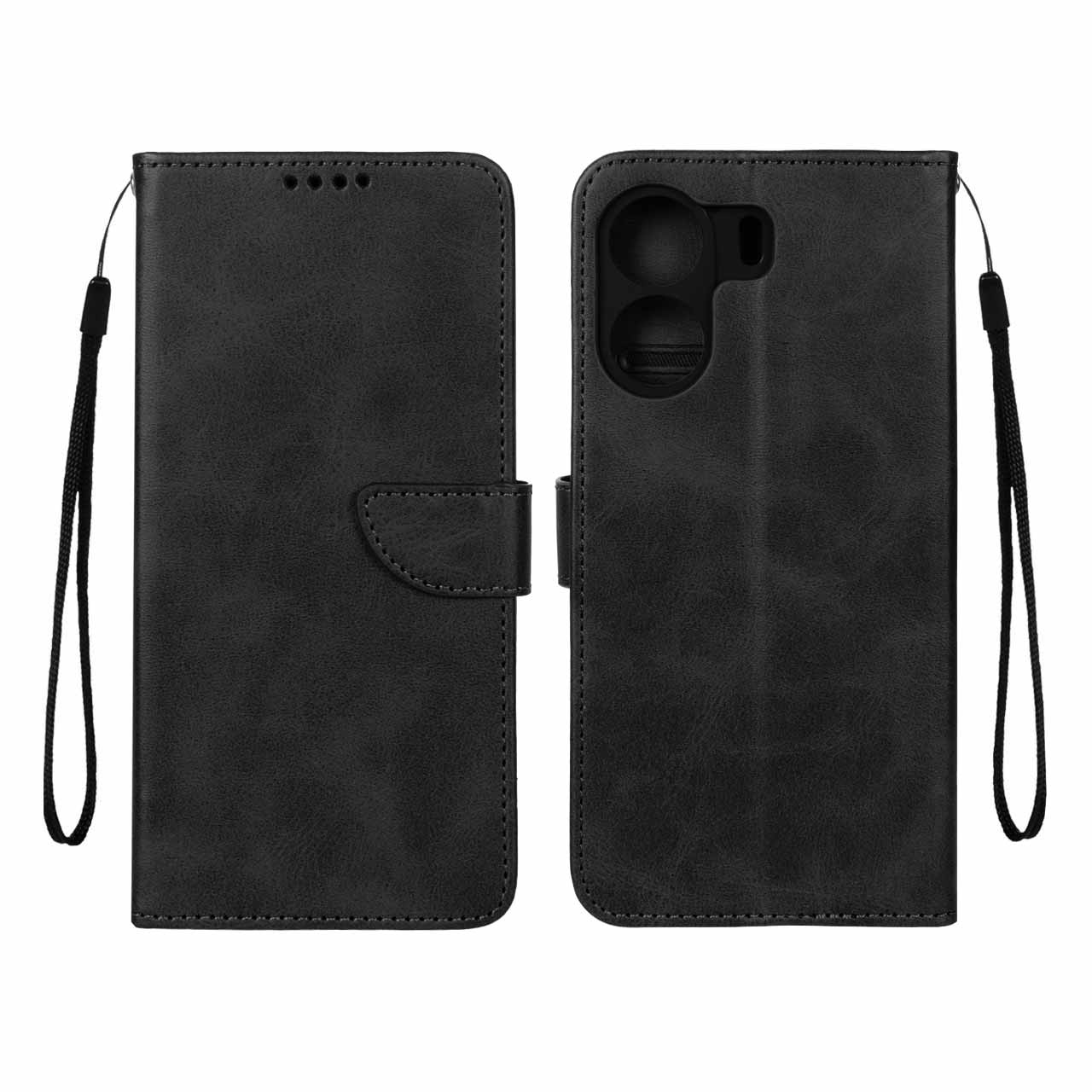 کیف چرمی موبایل مگنتی محافظ لنزدار Xiaomi Redmi 13C / Poco C65 - مشکی