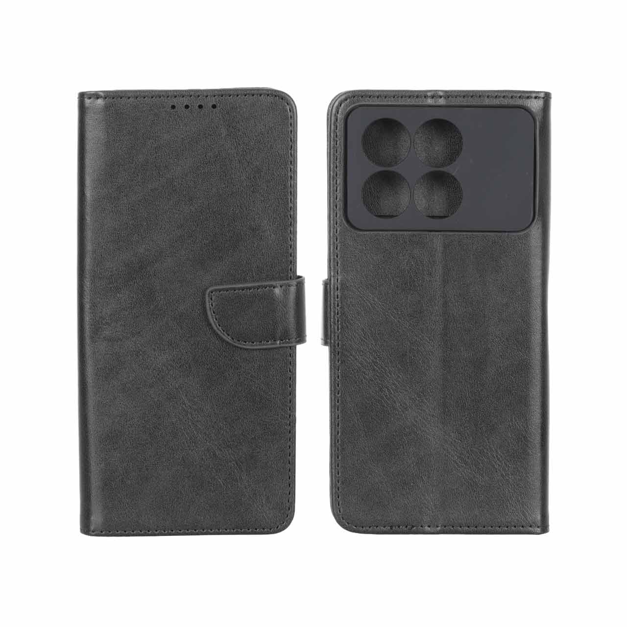 کیف چرمی موبایل مگنتی محافظ لنزدار Xiaomi Poco X6 Pro 5G / Redmi K70E - مشکی