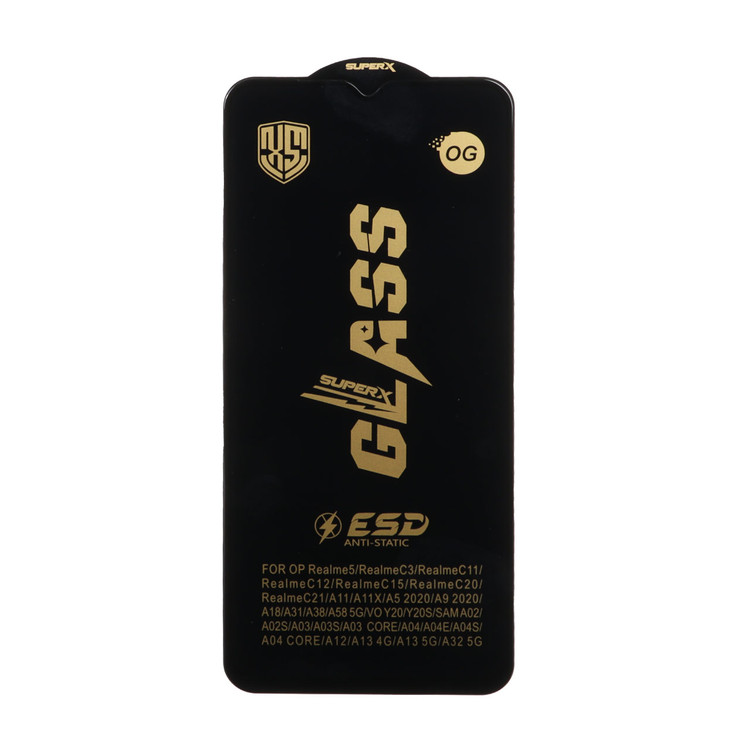 محافظ صفحه نمایش شیشه ای درجه یک Full Cover Super X OG - ESD OVOG مدل Samsung Galaxy A12 / A02 / A02S / A03 / A03S / A03 Core / A04 / A04S / A04E / A13 / A23 / A32 5G / M02 / M04 / M12 / M13 / M23 / M33 /F13 / A1 Plus / A2 Plus / M4 / M5 / C30 / C30S