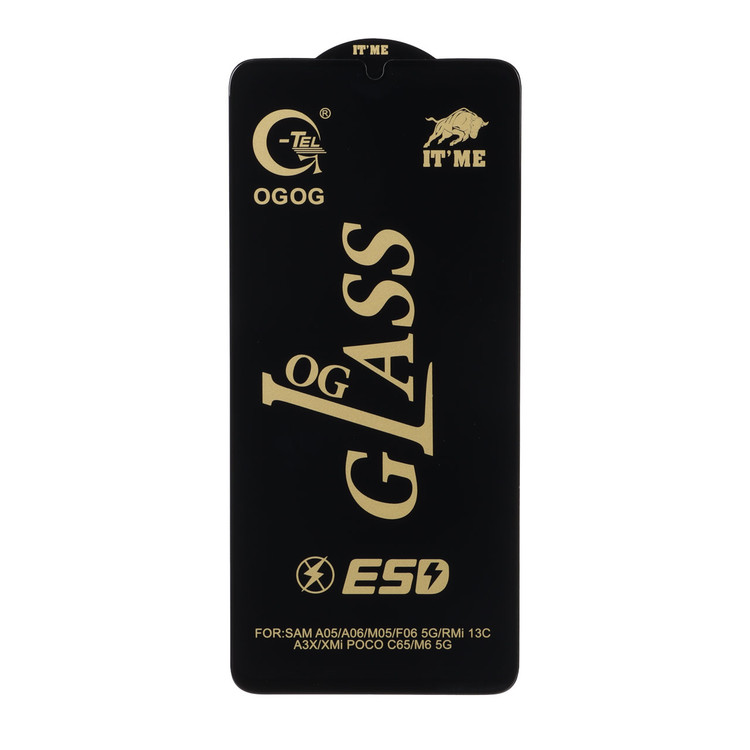 محافظ صفحه نمایش شیشه ای درجه یک Full Cover OG - ESD GTel مدل Samsung Galaxy A07 / A06 / A05 / Xiaomi Redmi 13C / Poco C65 / Poco M6 5G / Honor X7 / X7A / Realme C51 / Realme C53