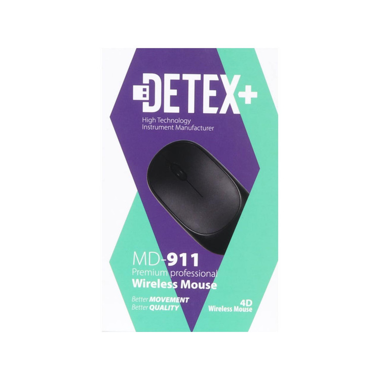 ماوس بی سیم +DETEX مدل MD-911 - مشکی با یک عدد باتری قلم Detex+ - AA مدل Zinc Carbon R6P