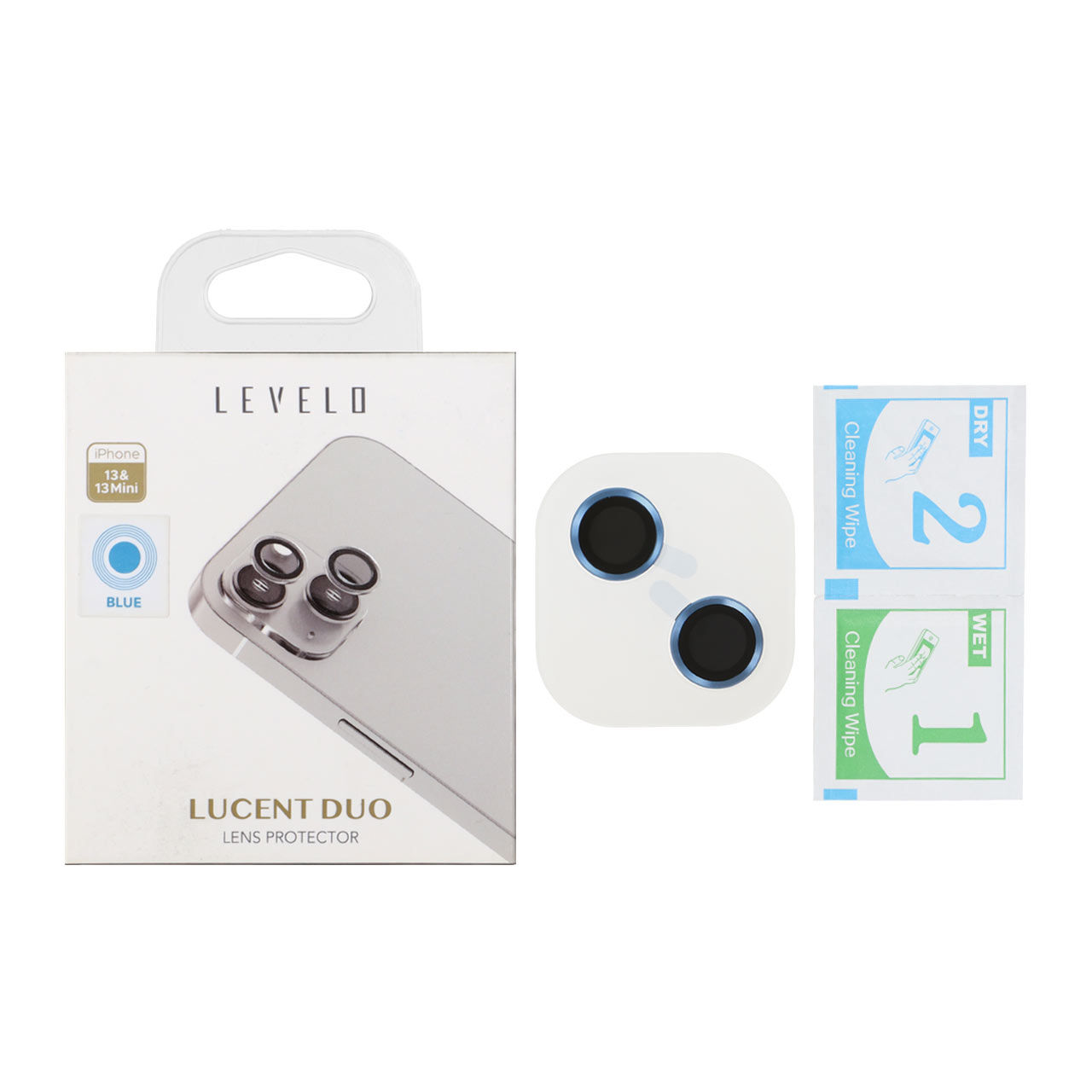 محافظ لنز رینگی اورجینال Levelo شابلون دار Apple iPhone 13 / iPhone 13 Mini - آبی (پک دار)