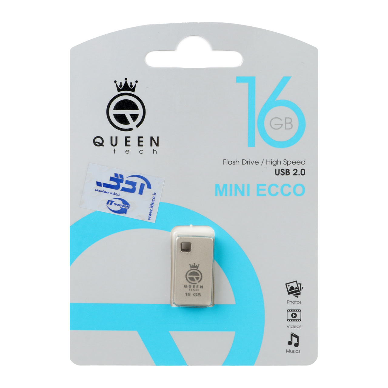 Queen Mini Ecco USB2.0 Flash Memory-16GB نقره ای