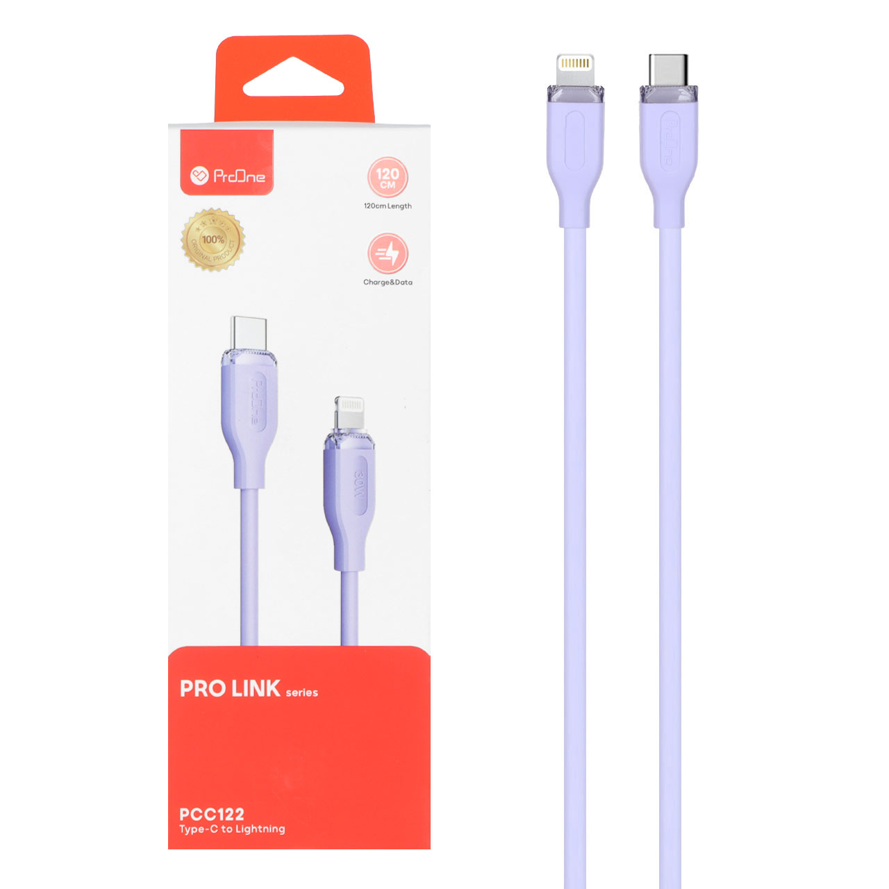 کابل شارژ و دیتا فست و ProOne Type-C To Lightning PD مدل PCC122 - بنفش