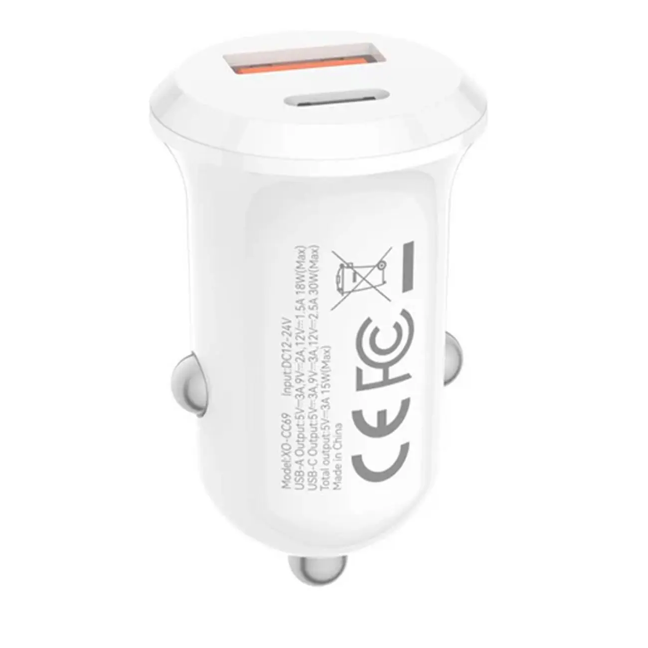 شارژر فندکی فست دو پورت XO مدل XO-CC69 30W - سفید