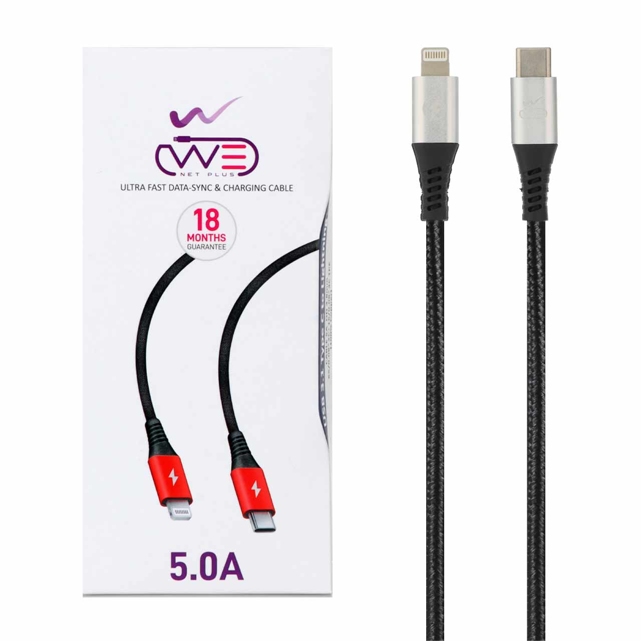 کابل شارژ کنفی فست We-net Plus Type-C To Lightning مدل ETW 001 - مشکی نقره ای